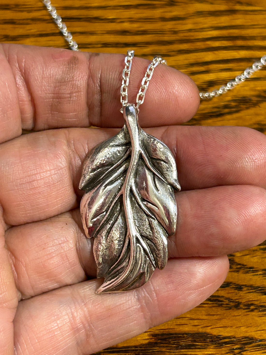 Handmade Sterling Silver Leaf Pendant Necklace – Rustic Natural Design