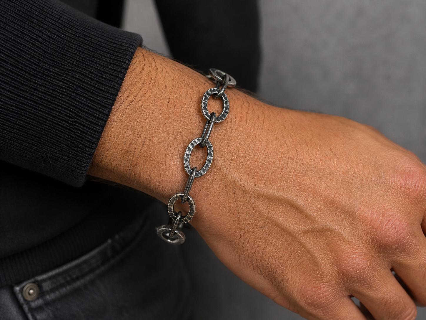 999 Fine Silver Oxidized Chain Bracelet • Rustic Brutalist Unisex Jewelry