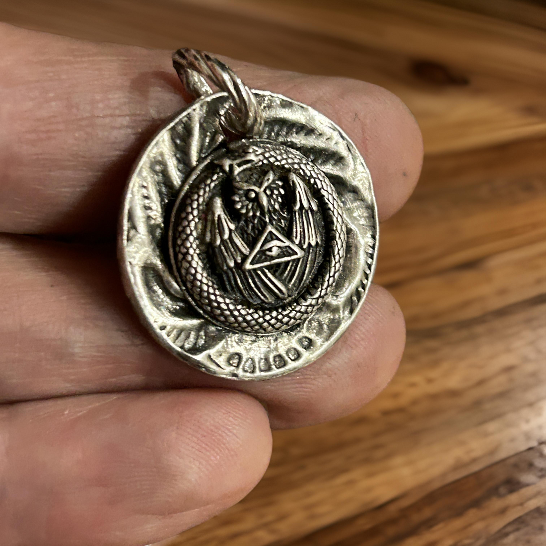 Handmade Sterling Silver Pendant – Owl and Serpent Design with All-Seeing Eye Symbol