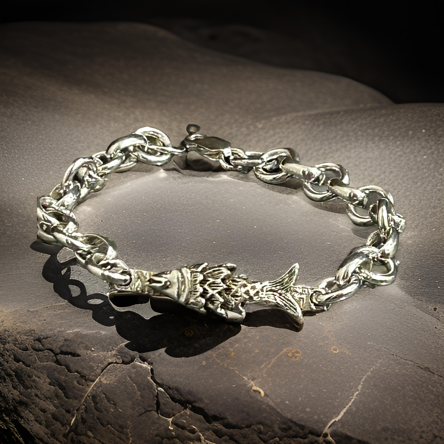 Handmade Sterling Silver Fish Bracelet - Unique Lightweight Chain Jewelry