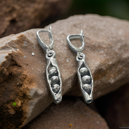 Handmade 925 sterling silver beans Nature-inspired earrings