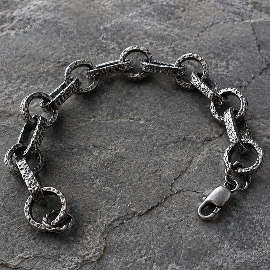 Heavy Sterling Silver Link Bracelet – Bold Rustic Artisan Chain Jewelry