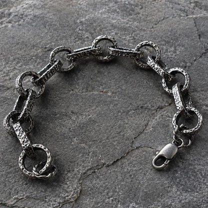 Heavy Sterling Silver Link Bracelet – Bold Rustic Artisan Chain Jewelry