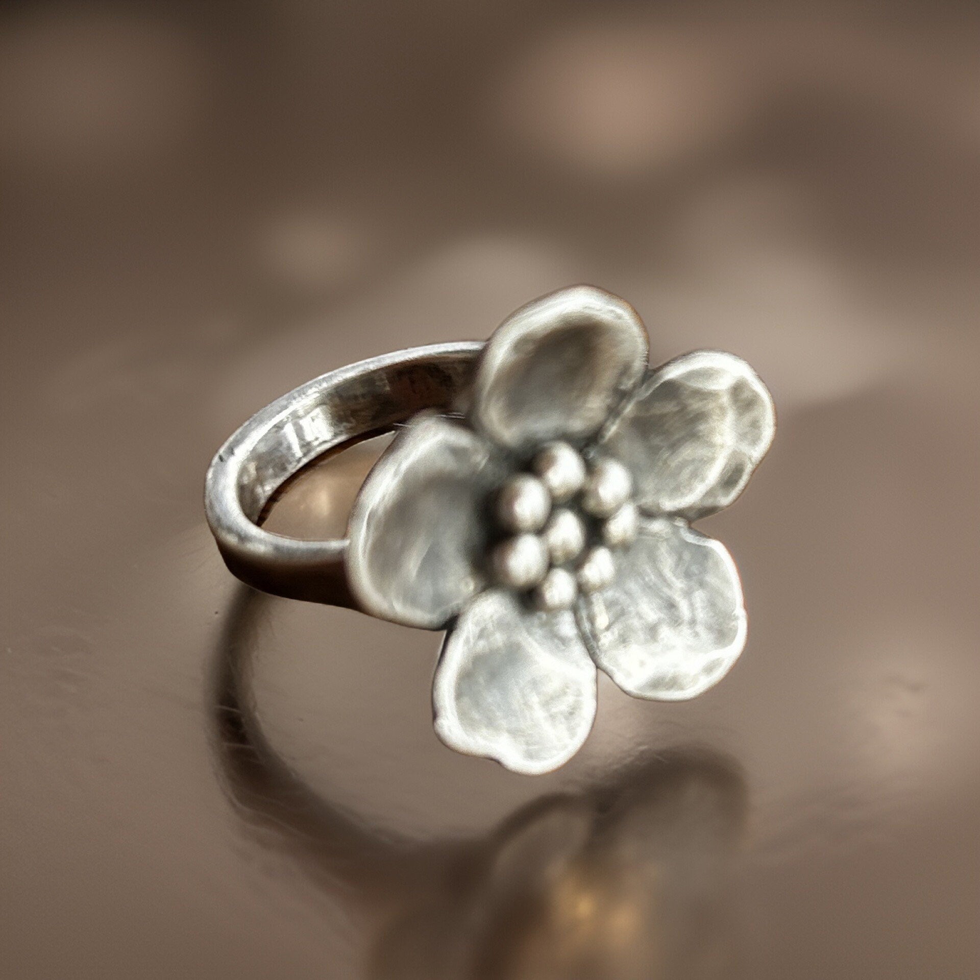 925 Sterling Flower Ring Handmade Antique Style Ring Floral Jewelry