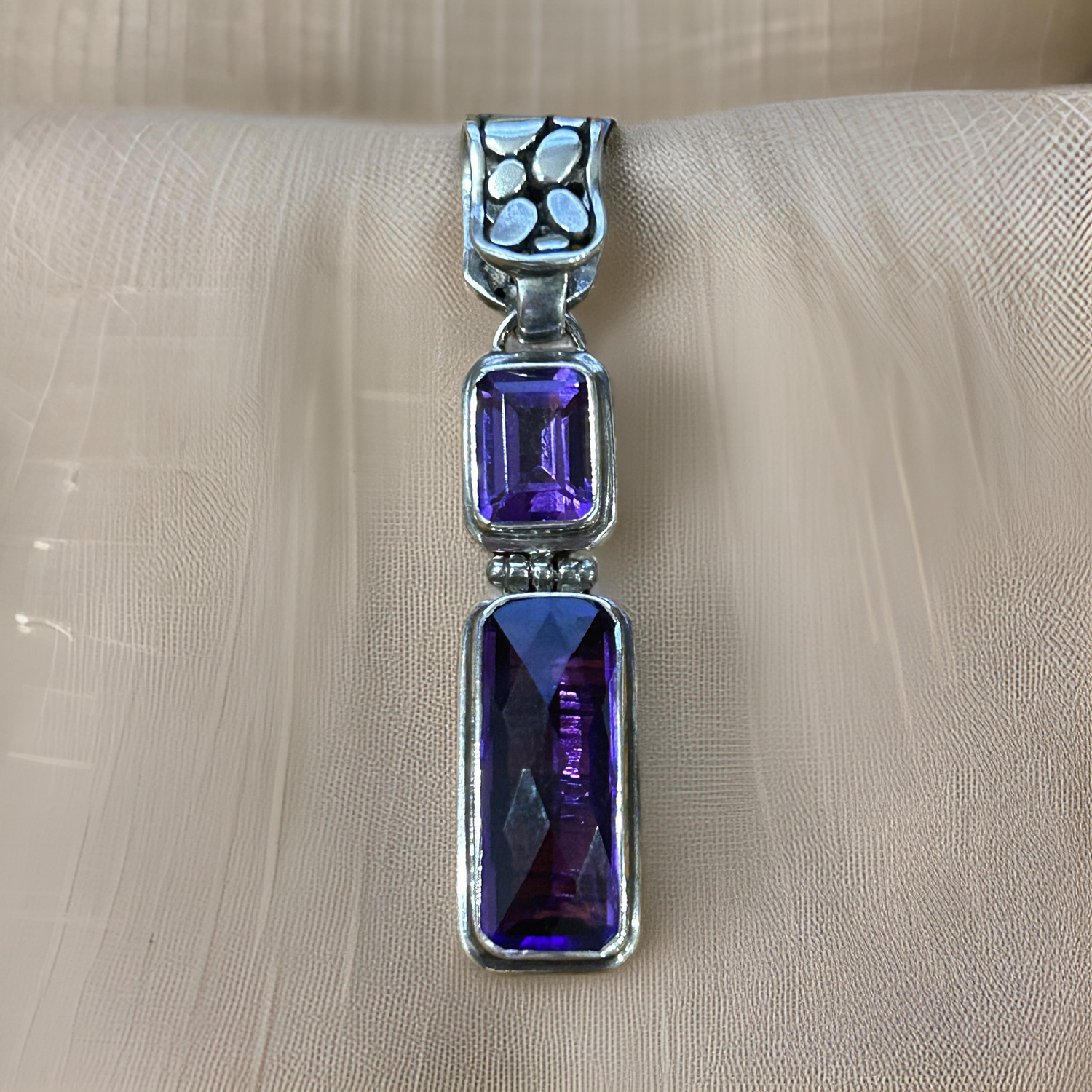 Elegant Sterling Silver Amethyst Pendant with Dual Gemstones