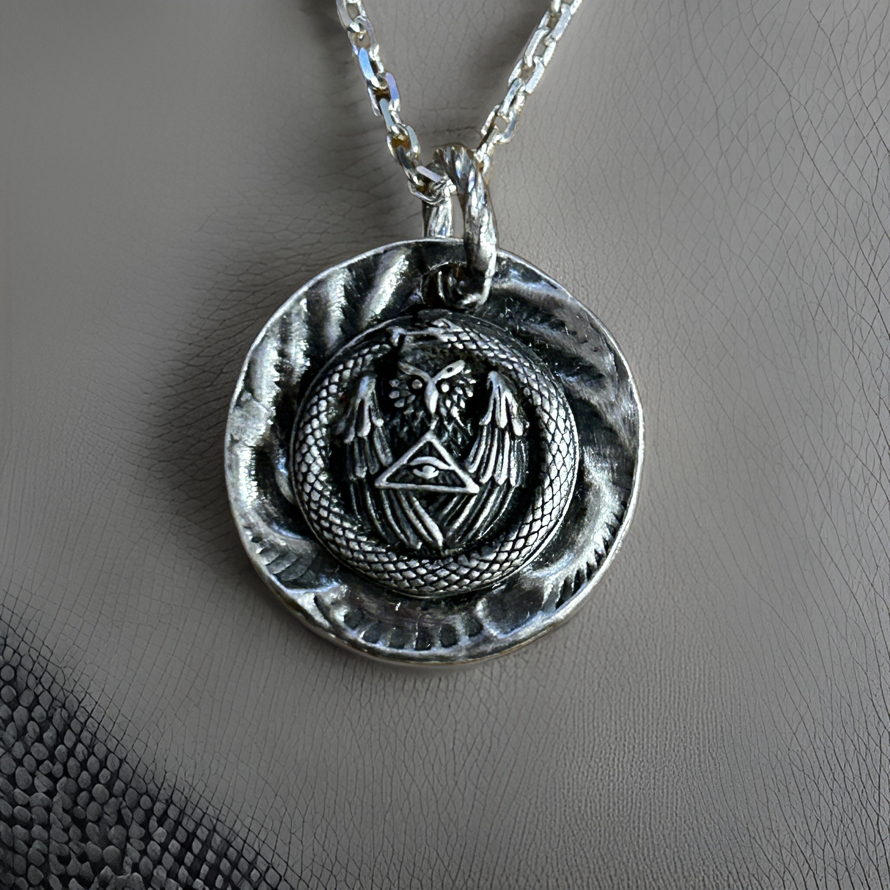 Silver Owl Serpent Design All-Seeing Eye