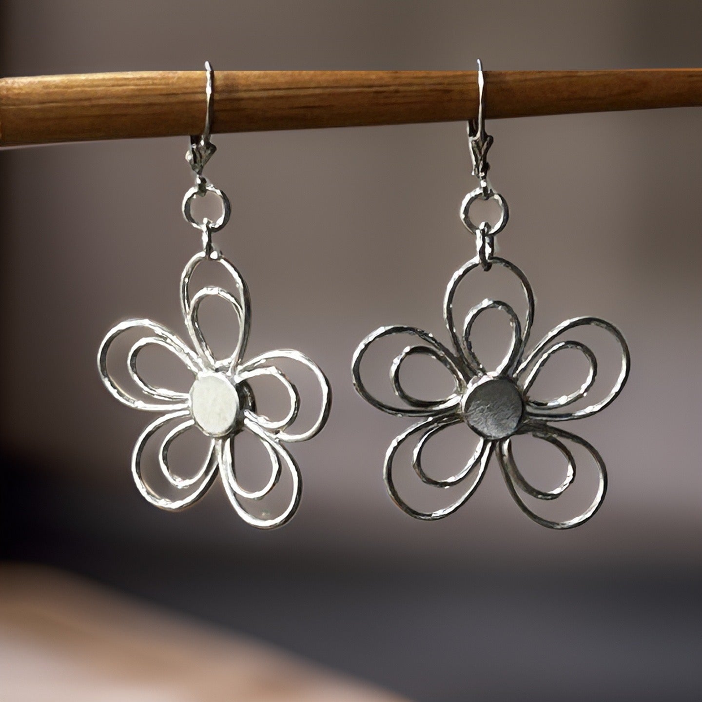 Sterling Silver Flower Earrings-JJewelryArt