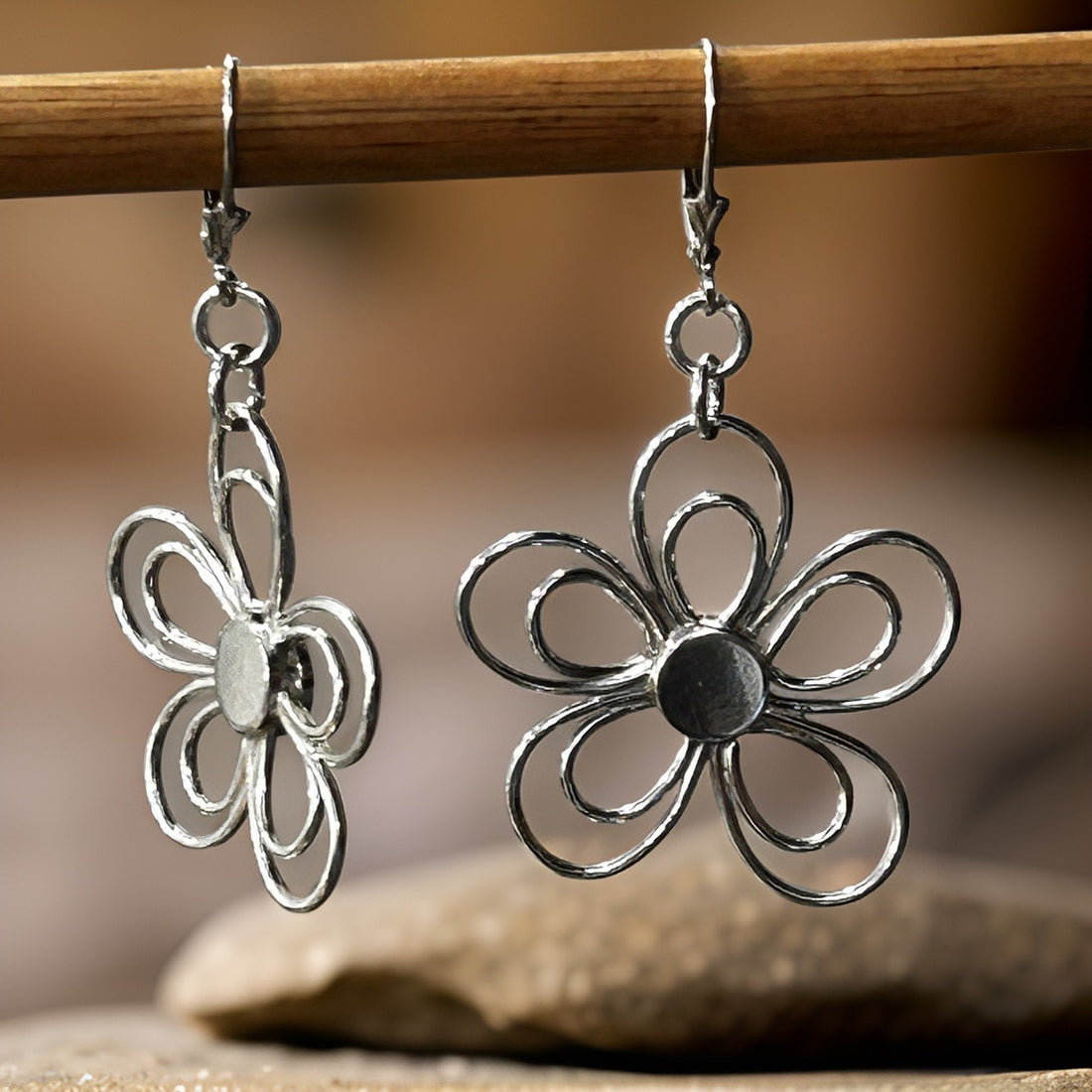 Sterling Silver Flower Earrings-JJewelryArt