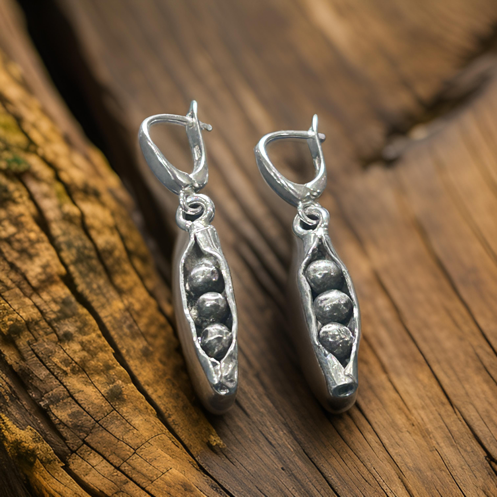 Handmade 925 sterling silver beans Nature-inspired earrings