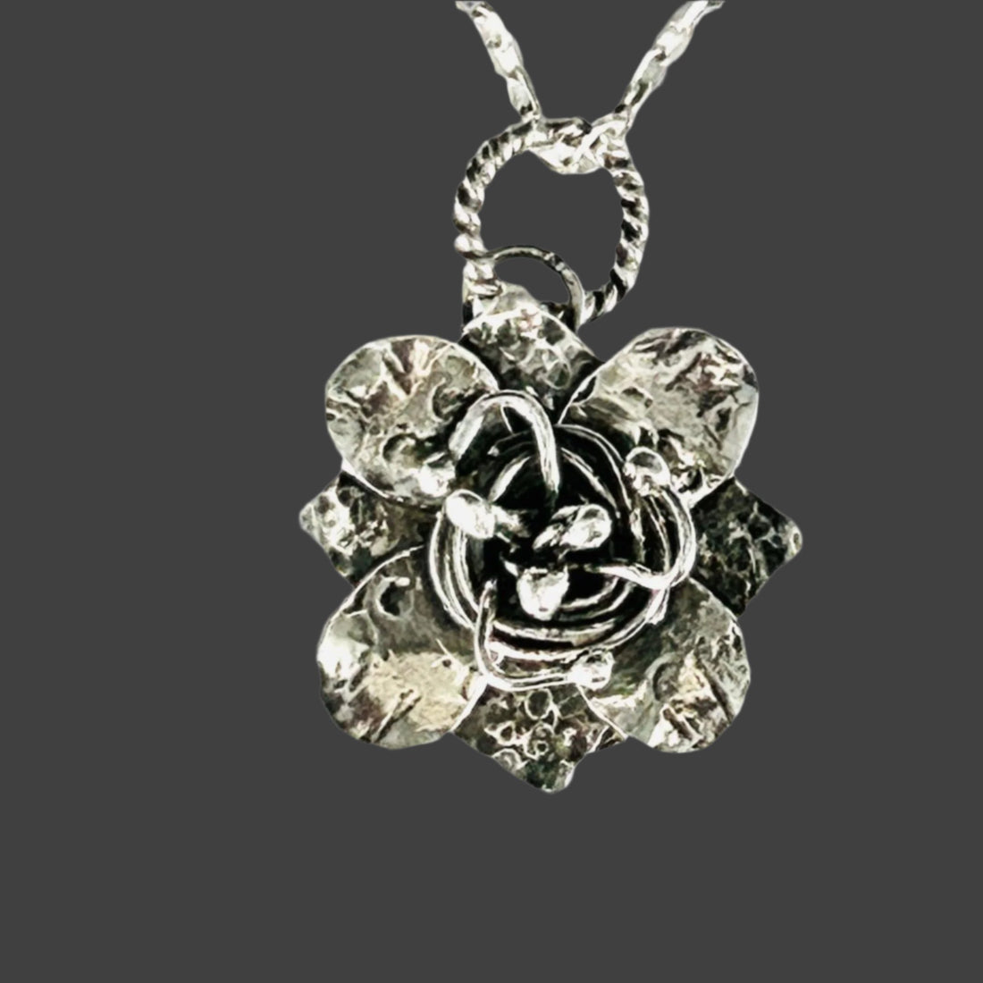 Artisan Flower Necklace - Silver Flower Necklace | JJewelryArt