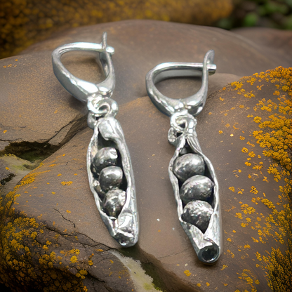 Handmade 925 sterling silver beans Nature-inspired earrings