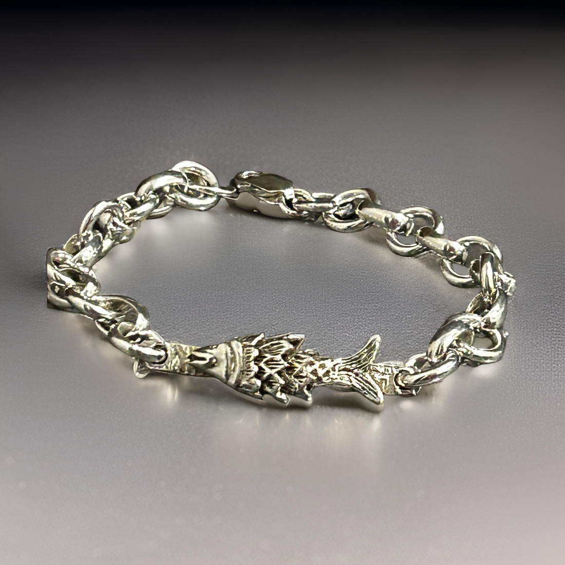 Handmade Sterling Silver Fish Bracelet - Unique Lightweight Chain Jewelry