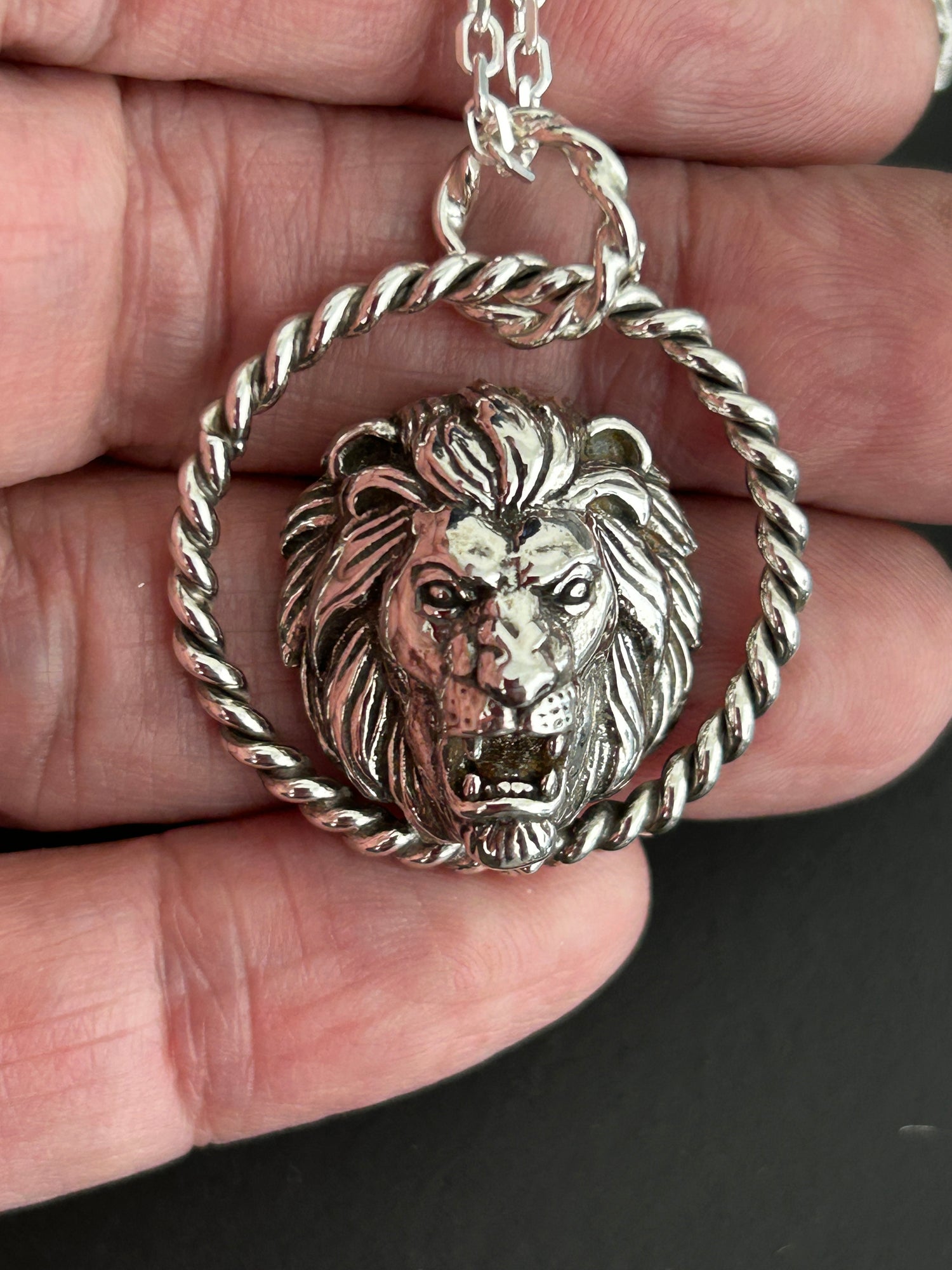  Sterling Silver Lion Pendant-JJewelryArt