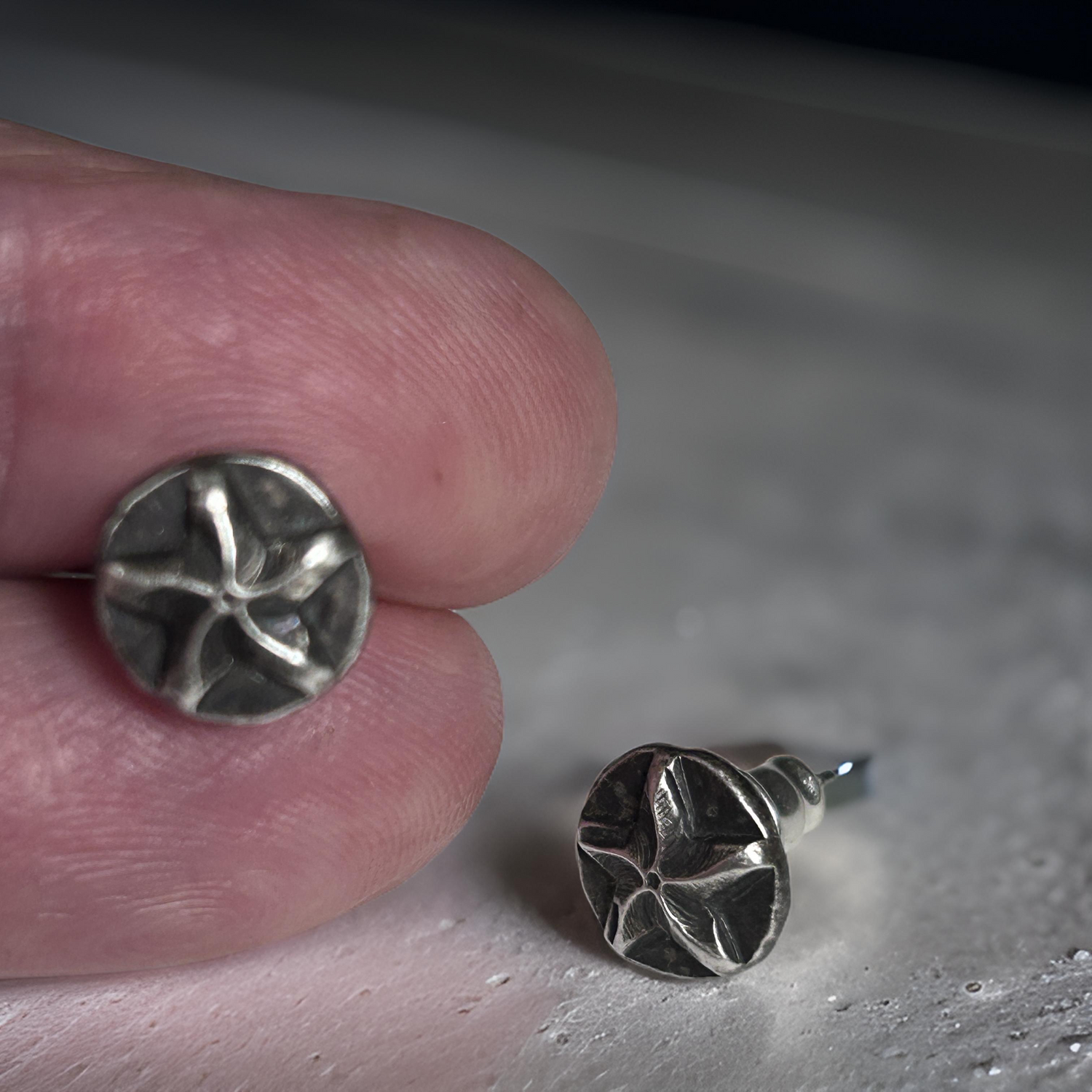 Silver Starburst Oxidized Earrings