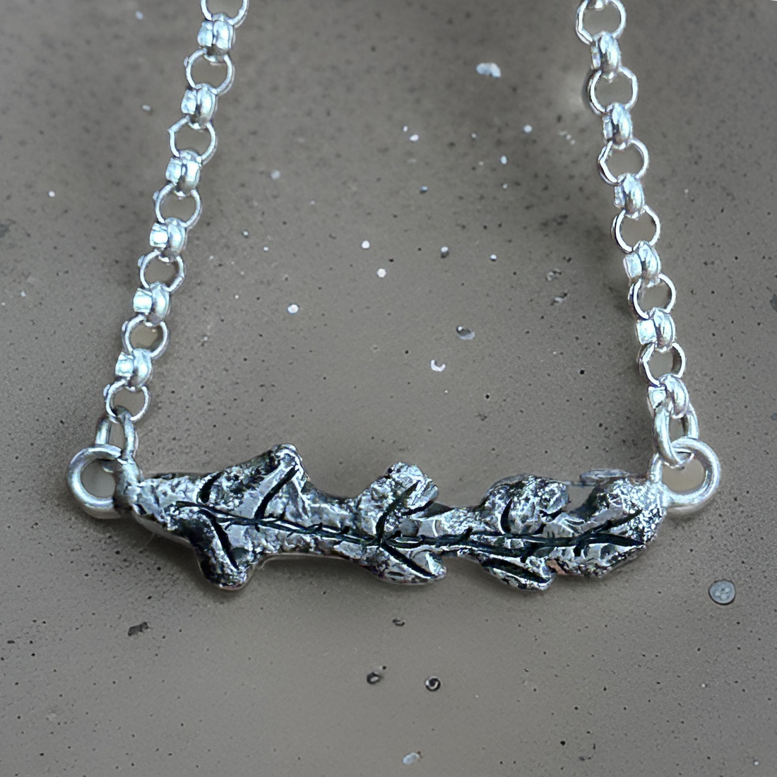 Rustic Sterling Silver Oak Branch Necklace – Handmade Nature-Inspired Jewelry