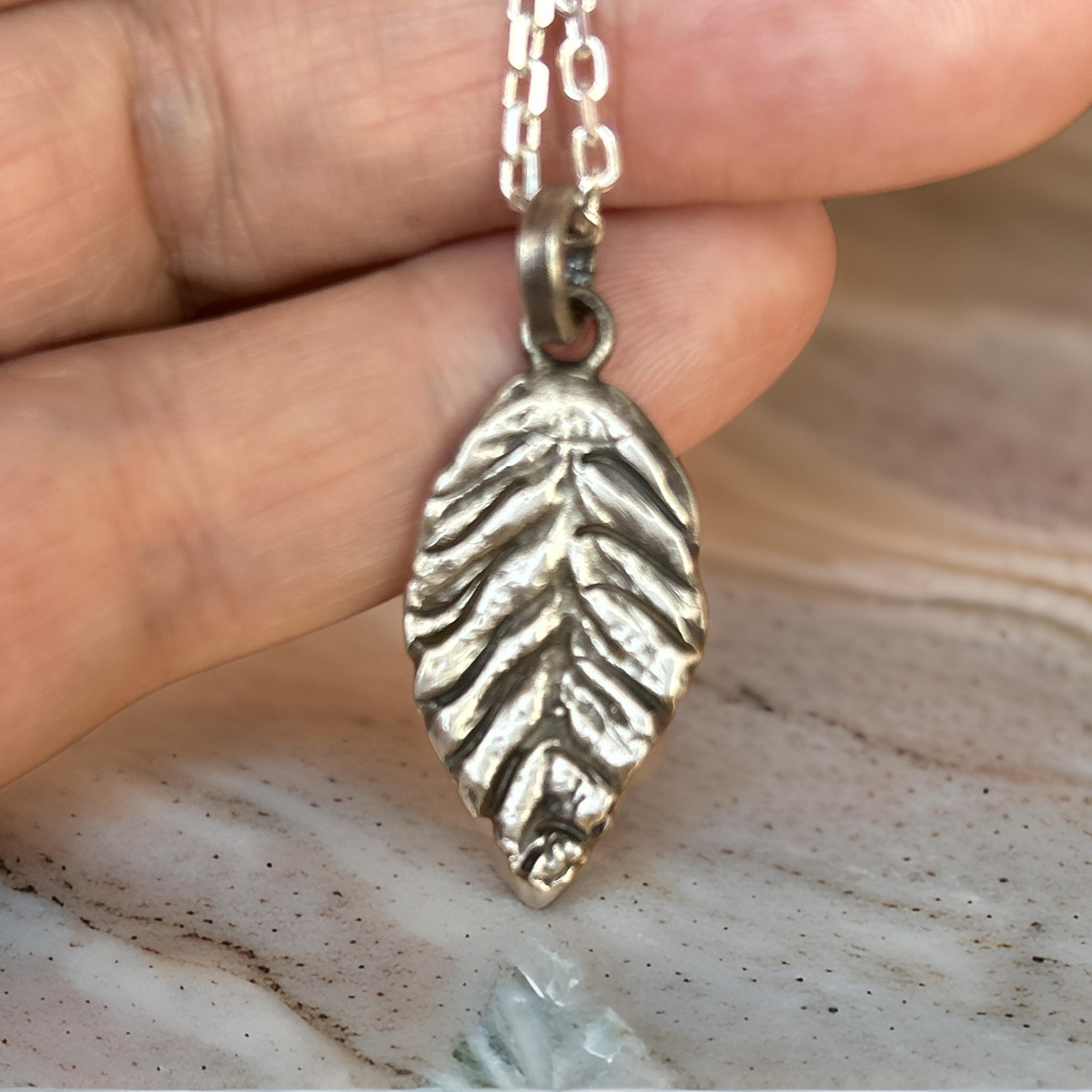 Handmade Sterling Silver Leaf Pendant Necklace – Nature-Inspired, Oxidized Rustic Jewelry