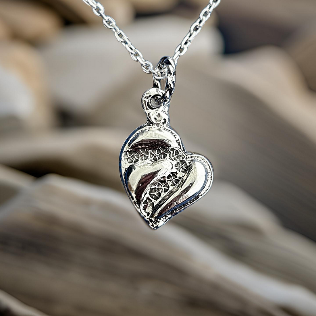 Heart Necklace with Flowers Design