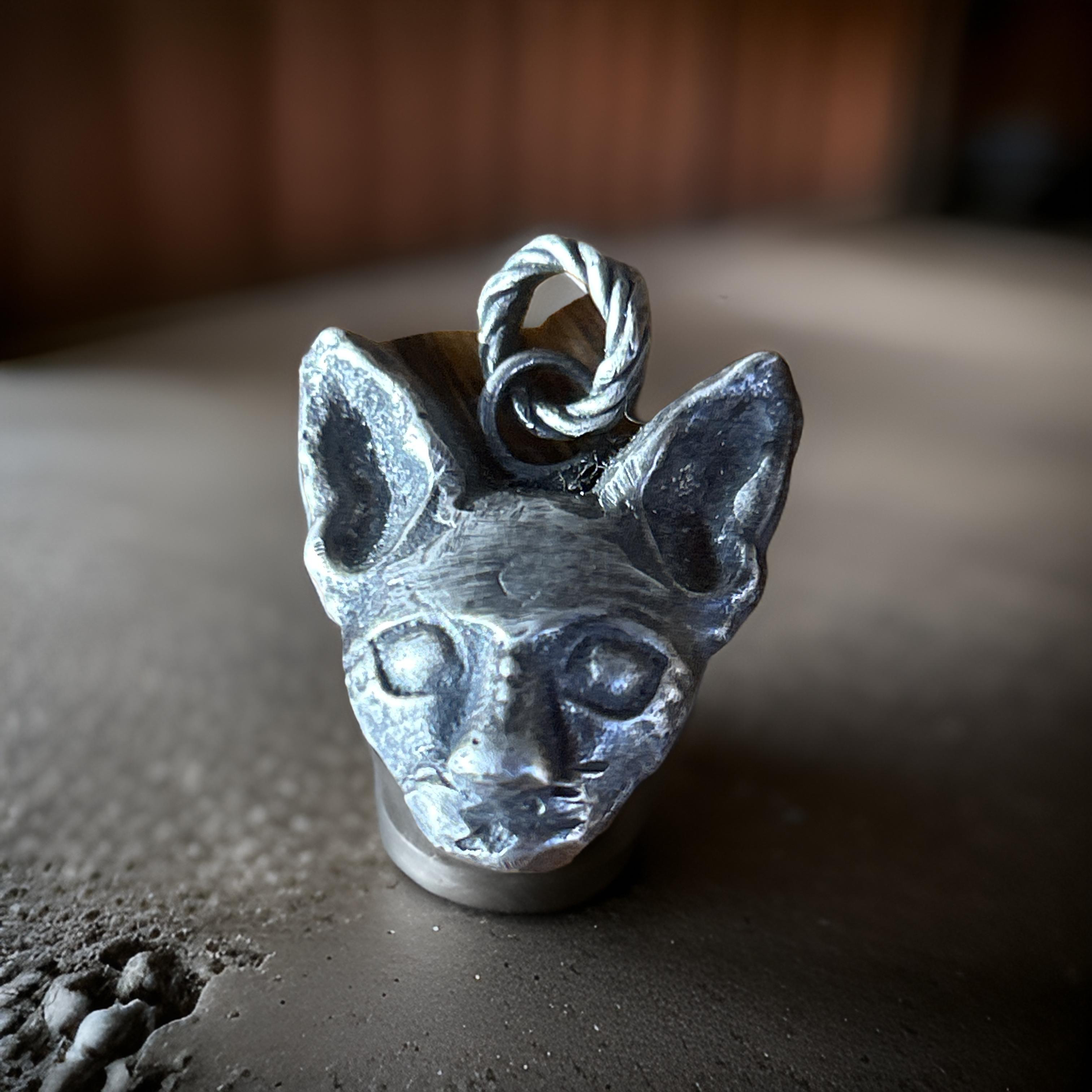 Sphinx Cat Pendant | Sterling Silver Oxidizer Pendant | Feline Guardian Necklace