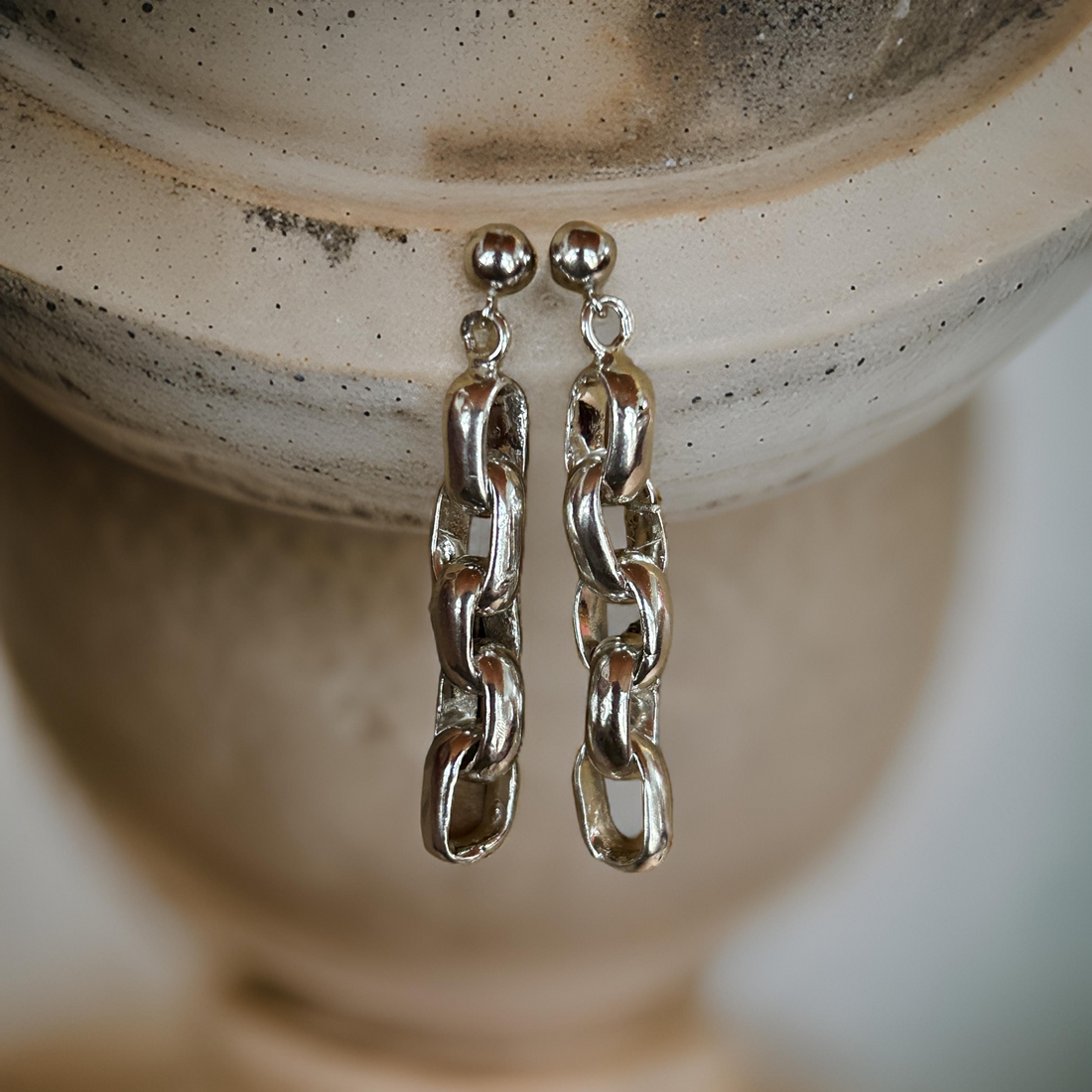 Sterling silver Mens heavy chain earrings