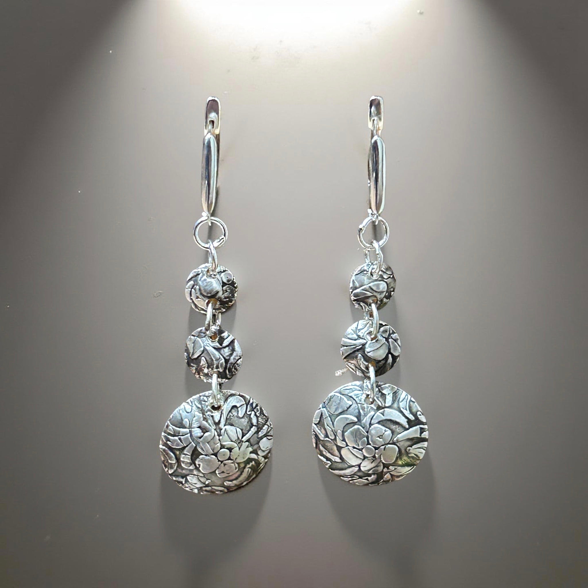 Fine Silver Floral Earrings One-of-a-Kind Earrings