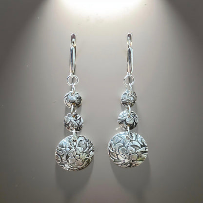 Fine Silver Floral Earrings One-of-a-Kind Earrings