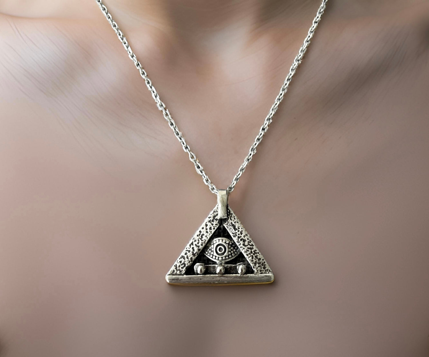 Egyptian Necklace Sterling Silver Evil Eye