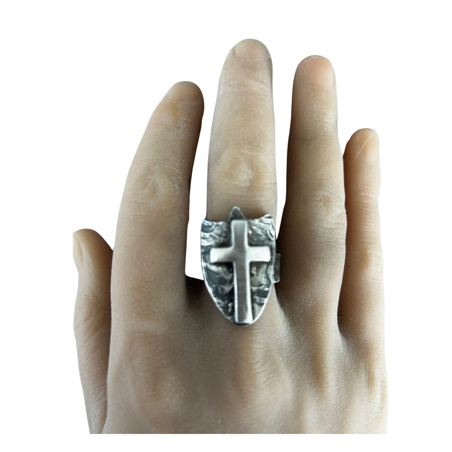 Artisan Shield Cross Ring in Oxidized Sterling Silver