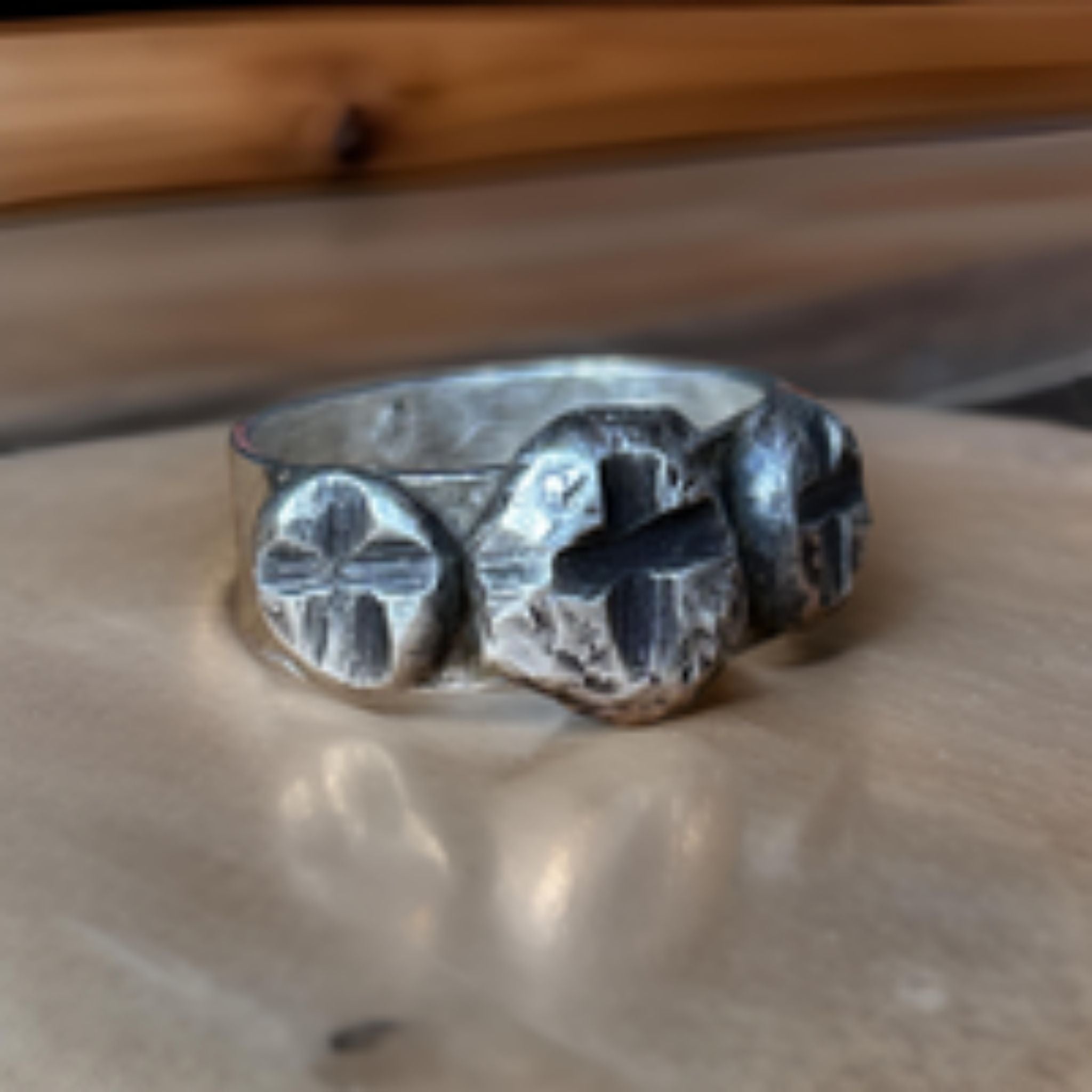 Sterling Silver Ring with Rustic Cross Design