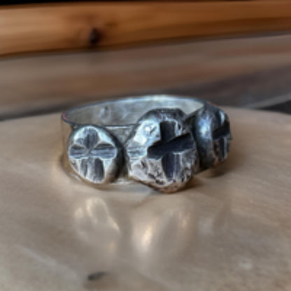 Sterling Silver Ring with Rustic Cross Design