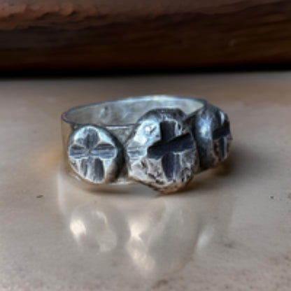 Sterling Silver Ring with Rustic Cross Design