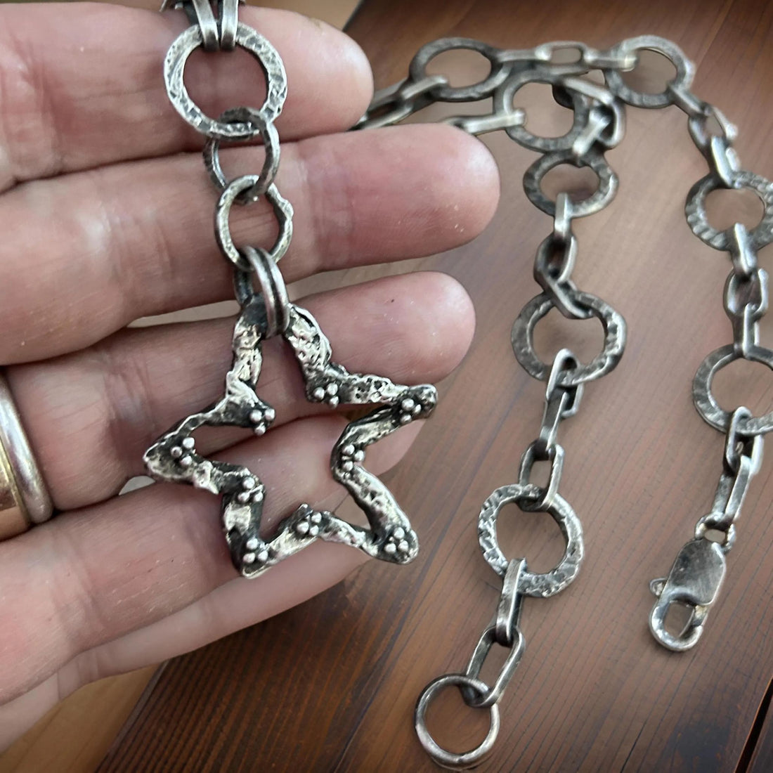 Rustic 925 Sterling Silver Star Pendant – Handmade Oxidized Star Necklace – Artisan Statement Jewelry
