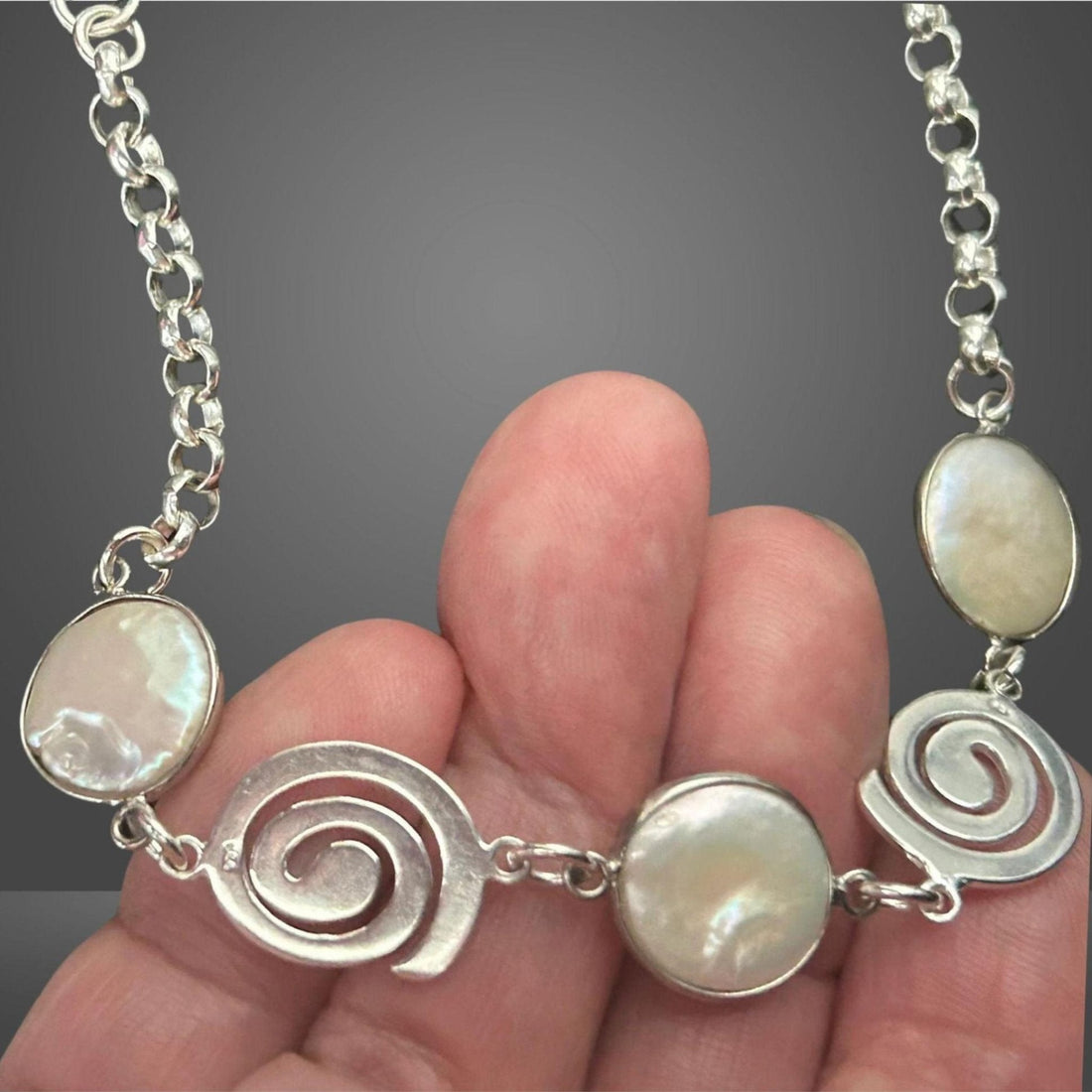 Silver Link Bracelet - Mother of Pearl Bracelet | JJewelryArt