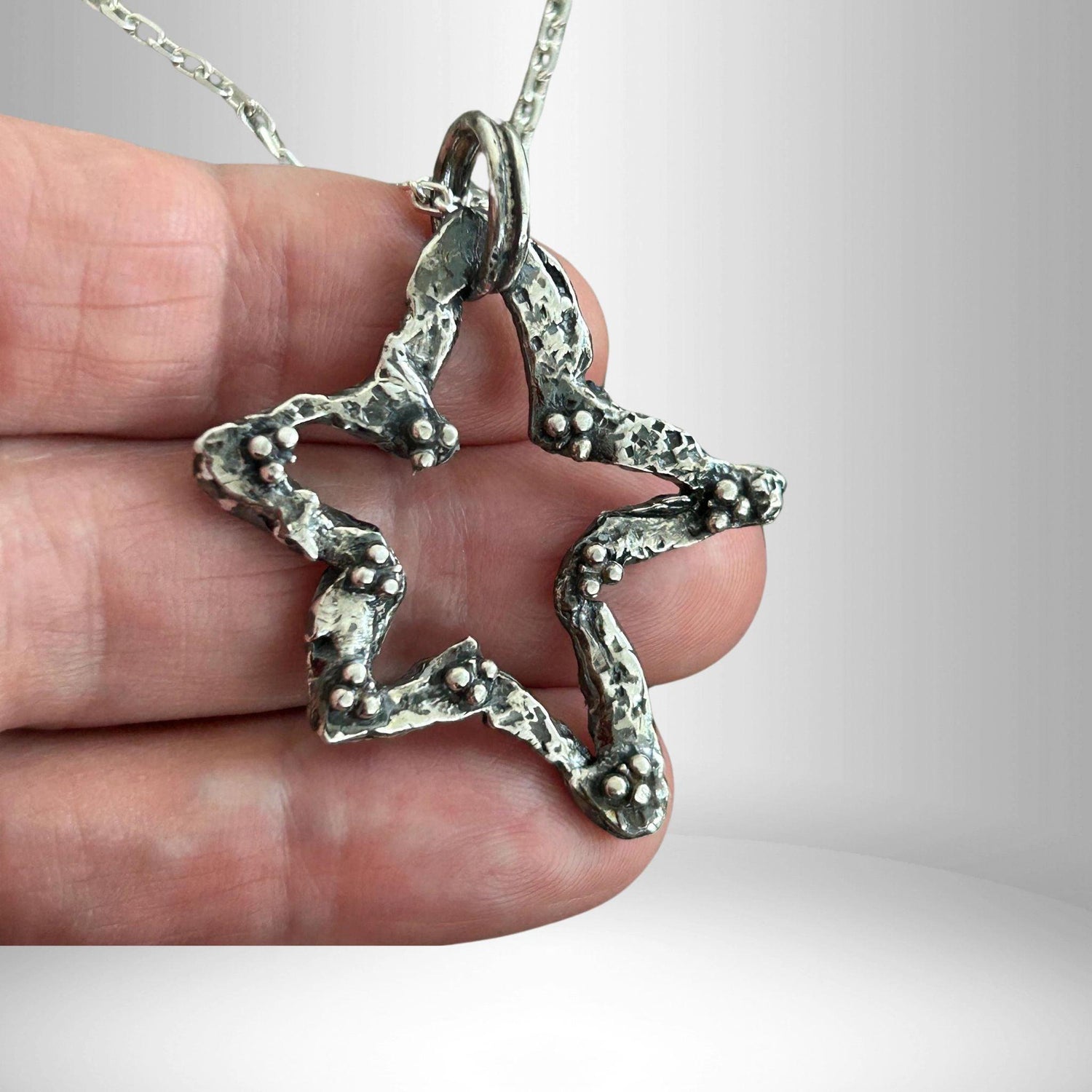 Fine Silver Unique Gift Art Star Pendant-JJewelryArt