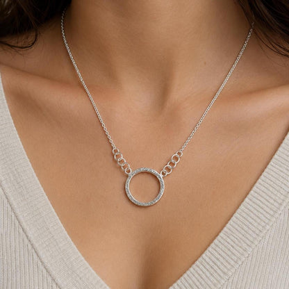 925 Sterling Silver • Circle Pendant Necklace • Minimalist Textured Design • Adjustable Chain • Handmade Chain