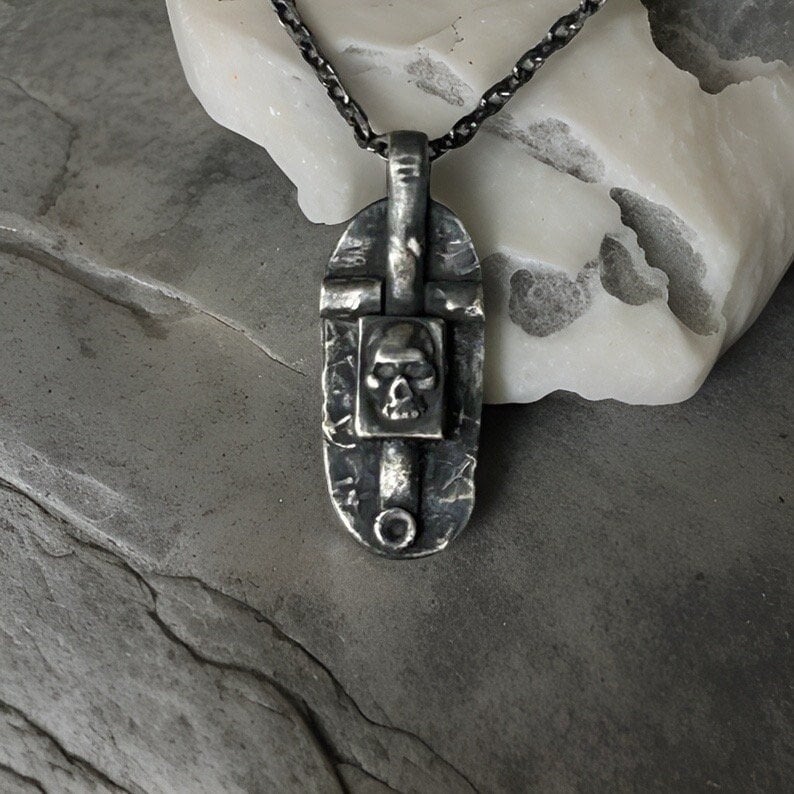 Mens Skull Cross Necklace Handmade in Sterling Silver Mens Jewelry