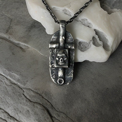 Mens Skull Cross Necklace Handmade in Sterling Silver Mens Jewelry