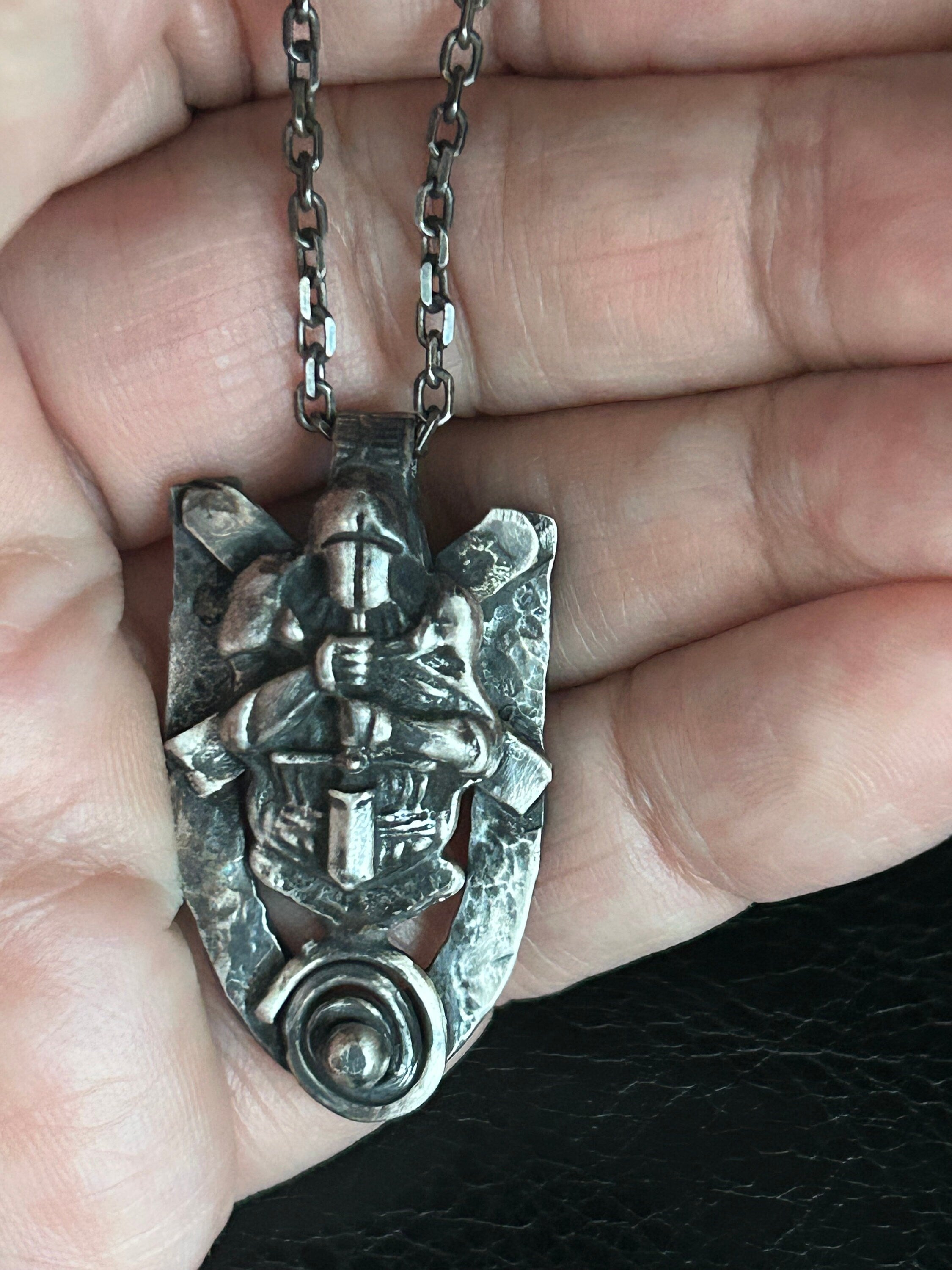 Mens Pendant Handmade Oxidized Pendant in Sterling Silver