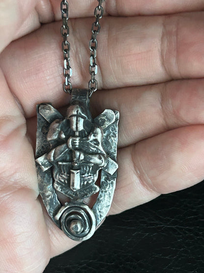 Mens Pendant Handmade Oxidized Pendant in Sterling Silver