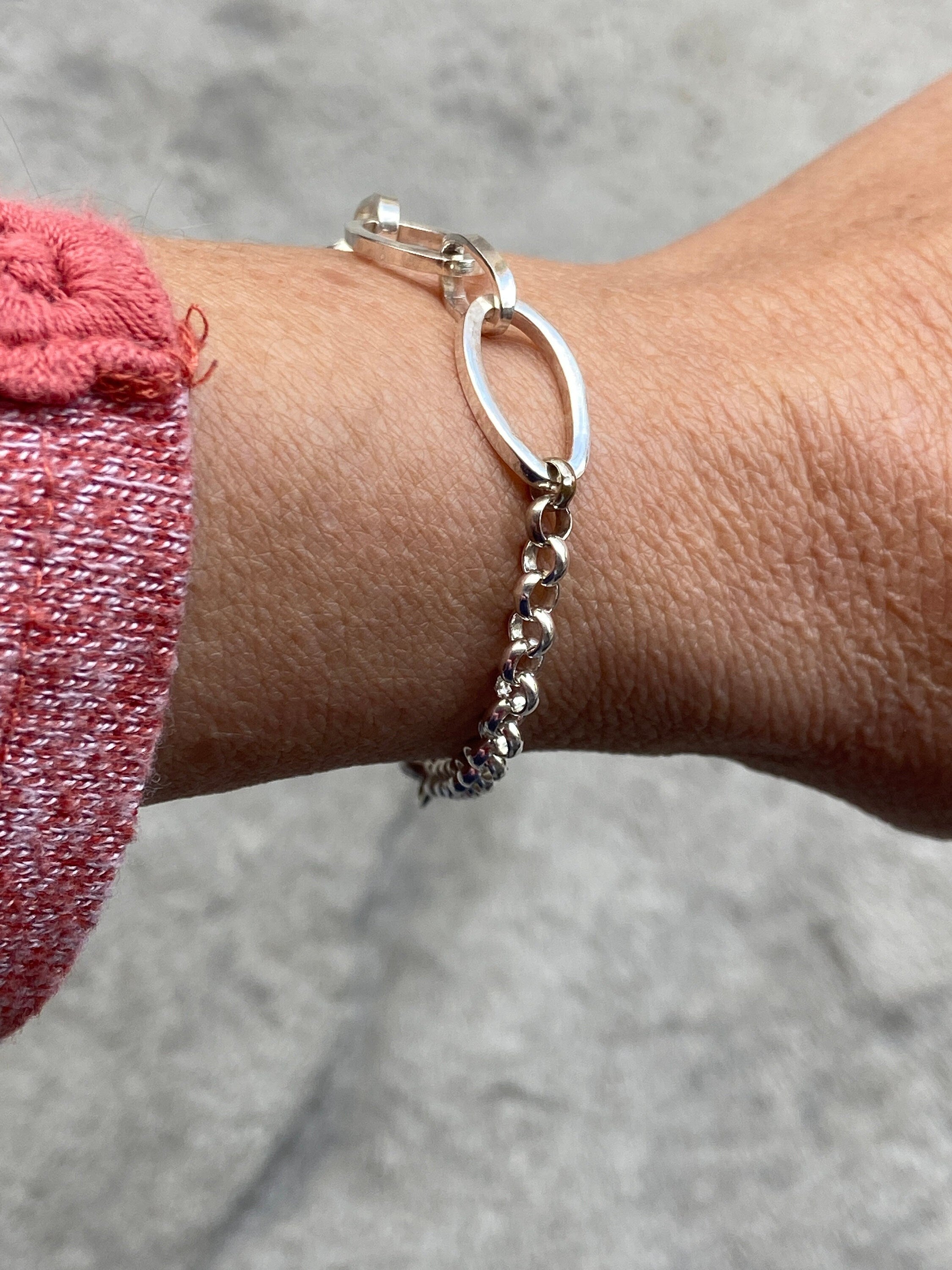 Sterling Silver Oval Link Bracelet, 7.5 Inch Women’s Silver Chain Bracelet, 925 Silver/999 silver Jewelry