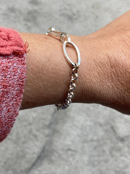 Sterling Silver Oval Link Bracelet, 7.5 Inch Women’s Silver Chain Bracelet, 925 Silver/999 silver Jewelry