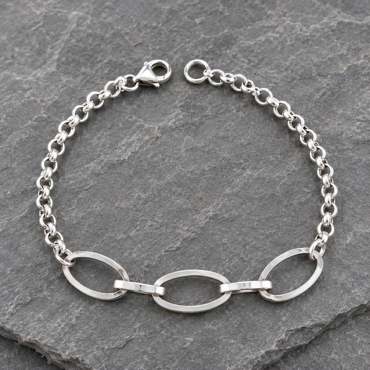 Sterling Silver Oval Link Bracelet, 7.5 Inch Women’s Silver Chain Bracelet, 925 Silver/999 silver Jewelry