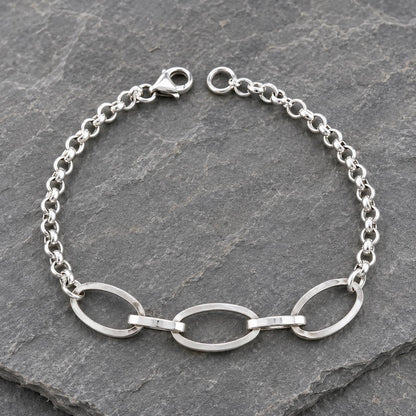 Sterling Silver Oval Link Bracelet, 7.5 Inch Women’s Silver Chain Bracelet, 925 Silver/999 silver Jewelry