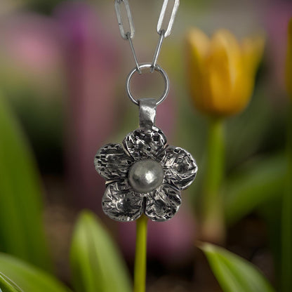 Sterling Silver Flower Pendant Necklace, Handmade Silver Artisan Jewelry