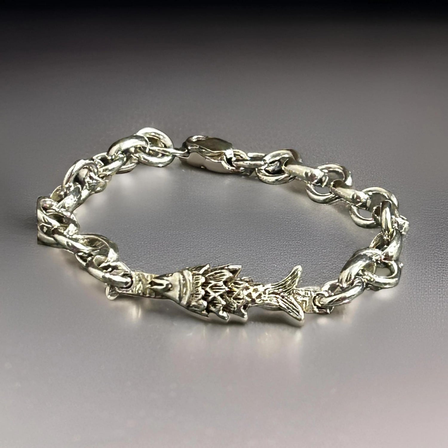 Sterling Silver Fish Charm Bracelet – Handmade Ocean Lover Jewelry (8 inches)