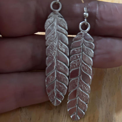 Fine Silver 999 Willow Leaf Earrings | Oxidized Nature Dangle Jewelry
