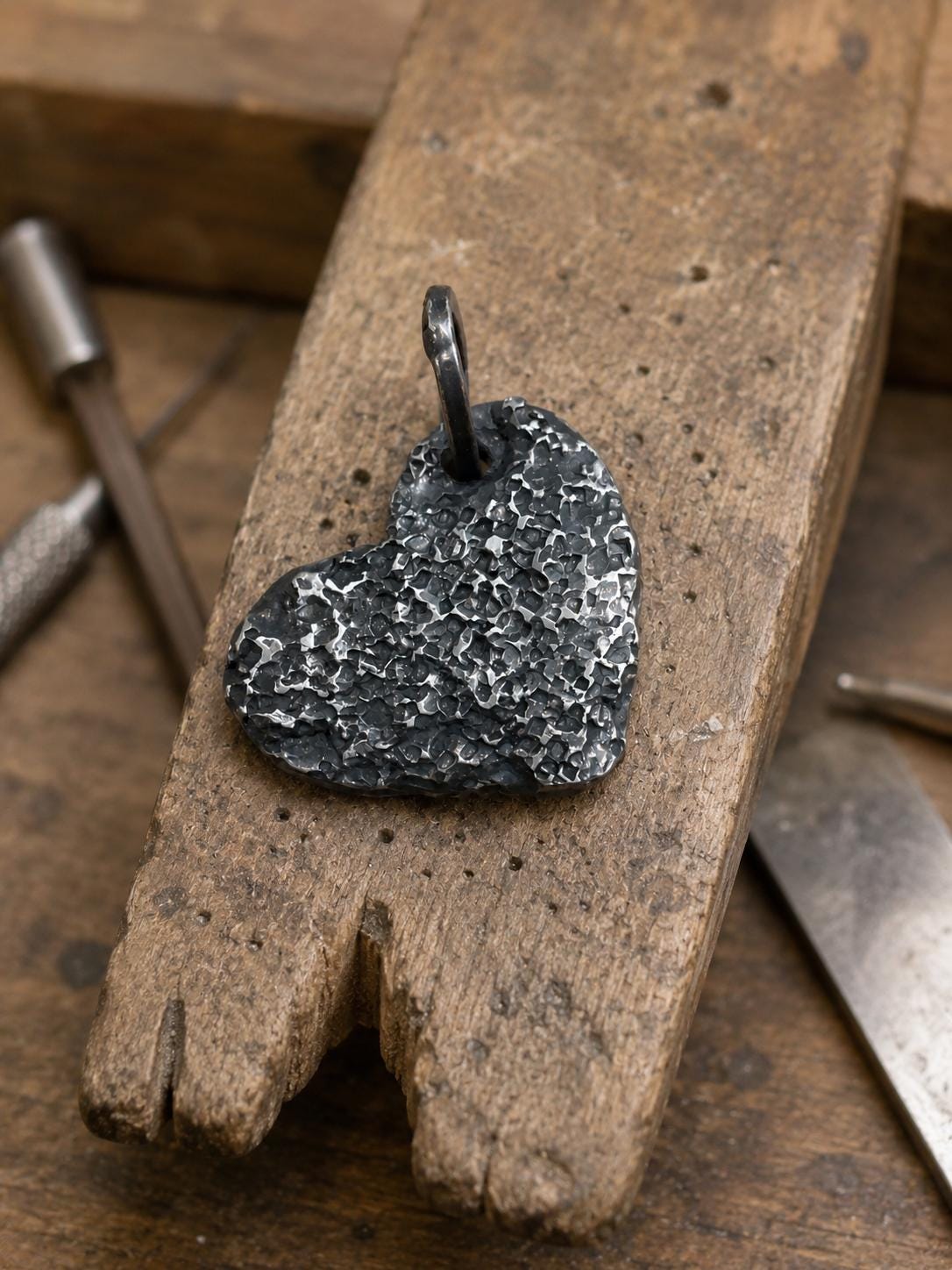 Handmade Oxidized Sterling Silver Heart Pendant, Rustic Statement Jewelry, One-of-a-Kind Gift, Pendant Only