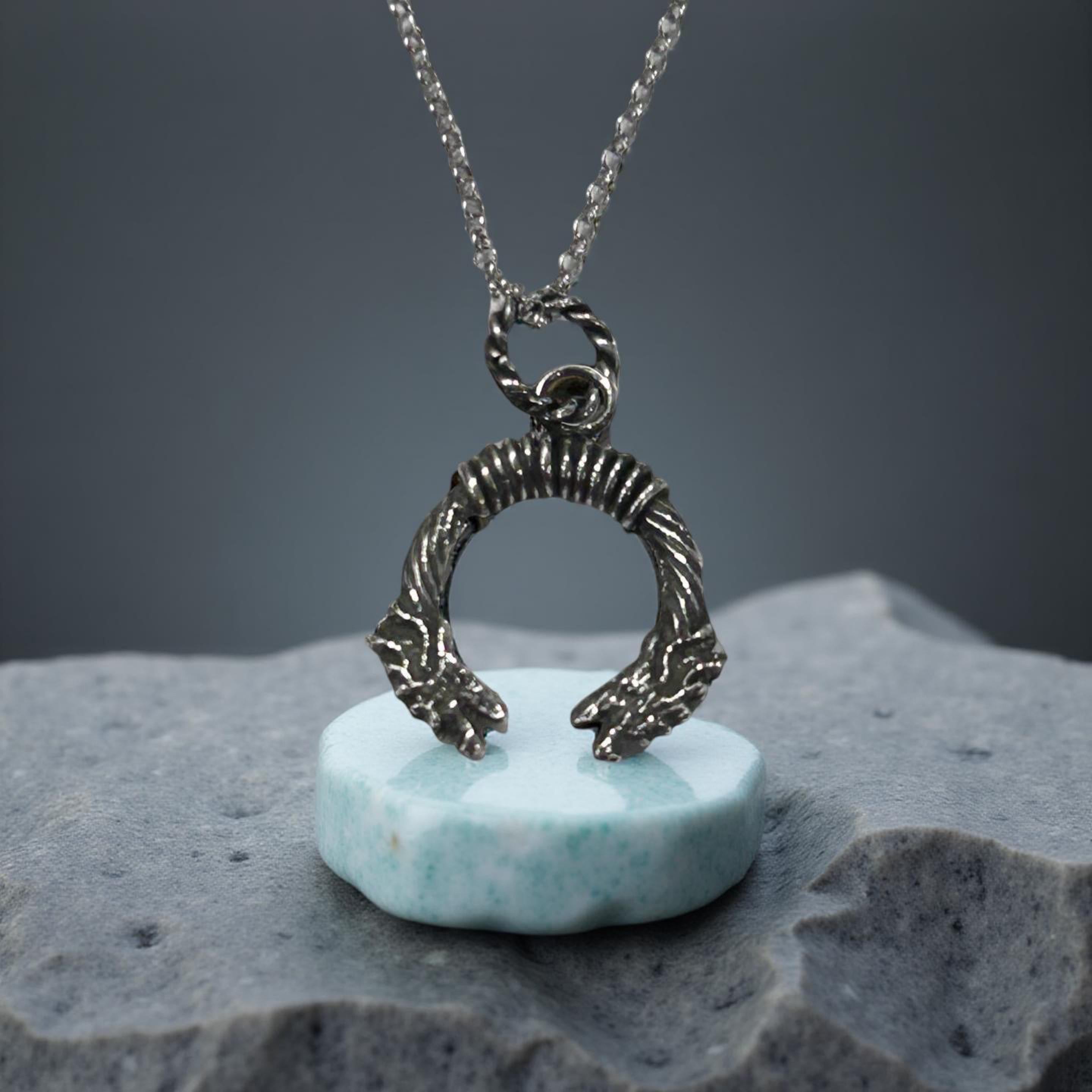 Handmade Sterling Silver Dragon Pendant – Viking Wolf Necklace for Men – Oxidized Nordic Amulet