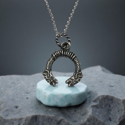 Handmade Sterling Silver Dragon Pendant – Viking Wolf Necklace for Men – Oxidized Nordic Amulet
