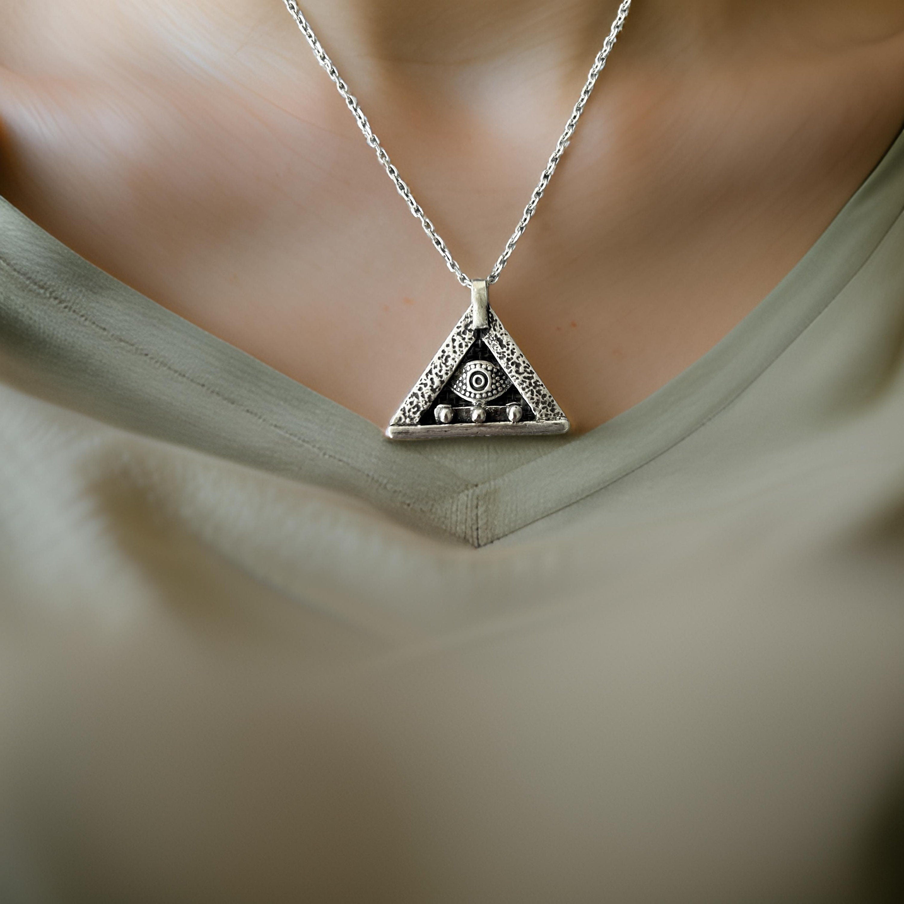 Egyptian Evil Eye pendant Sterling silver Handcrafted Necklace