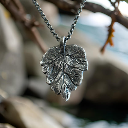 Sterling Silver Oak Leaf Necklace – Oxidized Rustic Handmade Pendant
